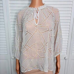 CABALLERO White Sheer Lightweight V-Neck Blouse Size Large